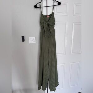 Olive Green Striped Jumpsuit